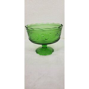 Vintage E.O. Brody Emerald Green Glass Pedestal Compote Candy Dish Made in USA